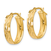 10K Gold Polished Diamond-Cut Oval Hoop Earrings with Hinged Closure